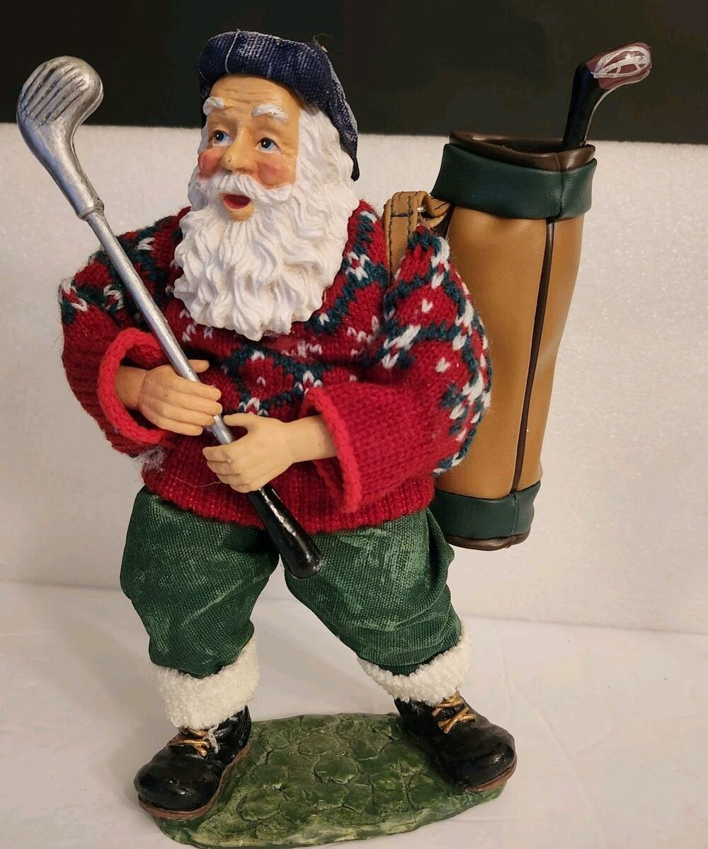 Vtg Clothtique Santa Claus Golfer Risin & Fabric Mache 10" 60's 70's Retro